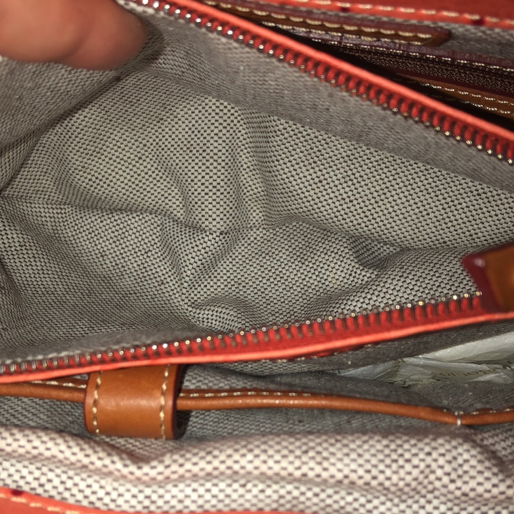 DOONEY & BOURKE Orange Ostrich Print Leather Crossbody Shoulder Laptop Bag NWOT - Picture 13 of 16
